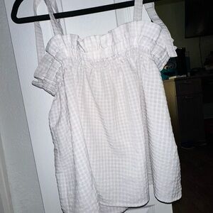 H&M White Gingham Tie-Strap Babydoll Top